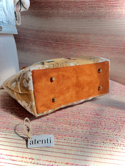 Apricot Gigi, Atenti USA Handmade Convertible Floral Bag with Leather Straps