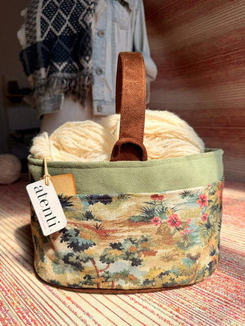 Forest Caddy – Handmade USA Embroidered Floral Yarn & Notions Organizer