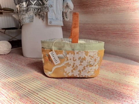 Apricot Caddy – Handmade USA Embroidered Floral Yarn & Notions Organizer
