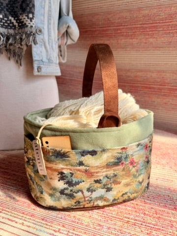 Forest Caddy – Handmade USA Embroidered Floral Yarn & Notions Organizer