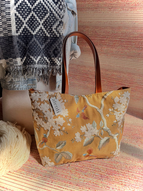 Apricot Gigi, Atenti USA Handmade Convertible Floral Bag with Leather Straps