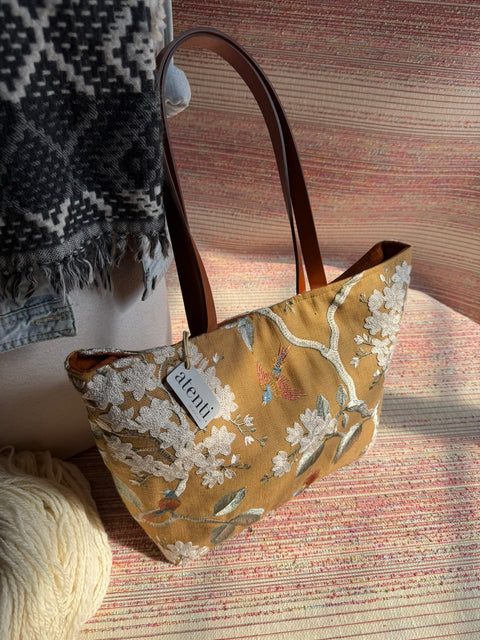 Apricot Gigi, Atenti USA Handmade Convertible Floral Bag with Leather Straps