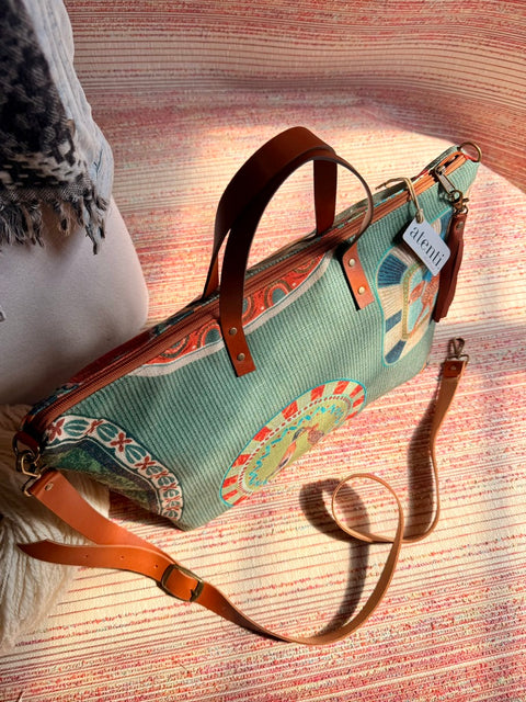 Quack Buddy Bag Tote –  USA Handmade, Embroidered Floral Carryall Leather Handle Bag