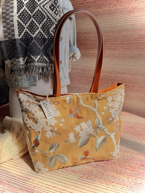 Apricot Gigi, Atenti USA Handmade Convertible Floral Bag with Leather Straps