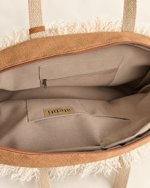 OVERNIGHTER Butterscotch Buddy Bag Atenti USA Handmade,  Faux Fur Carryall Leather Handle with Crossbody Strap (Copy)