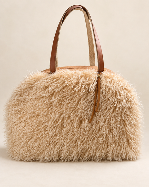 OVERNIGHTER Butterscotch Buddy Bag Atenti USA Handmade,  Faux Fur Carryall Leather Handle with Crossbody Strap (Copy)