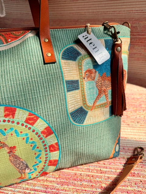 Quack Buddy Bag Tote –  USA Handmade, Embroidered Floral Carryall Leather Handle Bag