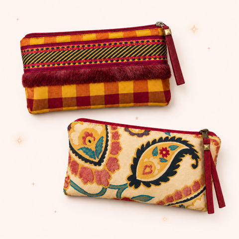Cranberry Plaid & Jewel Paisley Holiday Tall Tool Pouch Set of 2