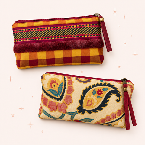 Cranberry Plaid & Jewel Paisley Holiday Tall Tool Pouch Set of 2