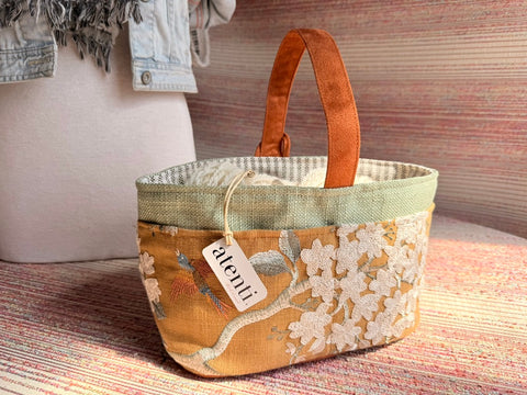 Apricot Caddy – Handmade USA Embroidered Floral Yarn & Notions Organizer