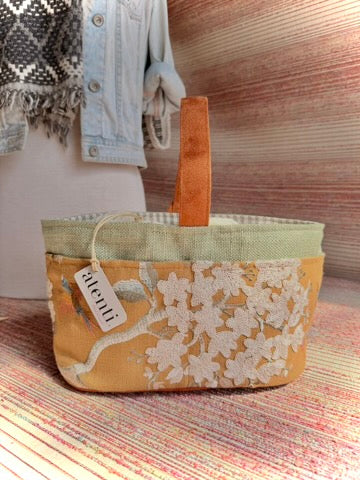 Apricot Caddy – Handmade USA Embroidered Floral Yarn & Notions Organizer