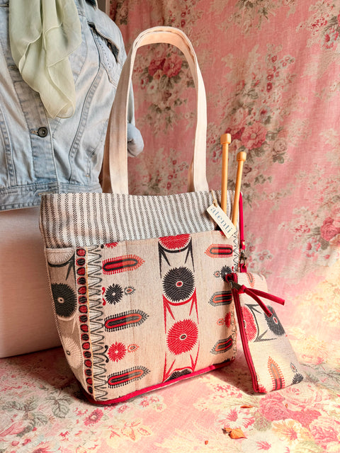 The Mr Kite Taupe Project Tote-Reg, Needle Arts/Craft Carryall, USA Handmade