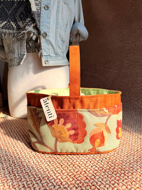 Terra Caddy – Handmade USA Embroidered Floral Yarn & Notions Organizer