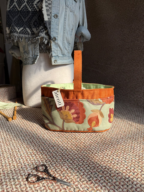 Terra Caddy – Handmade USA Embroidered Floral Yarn & Notions Organizer