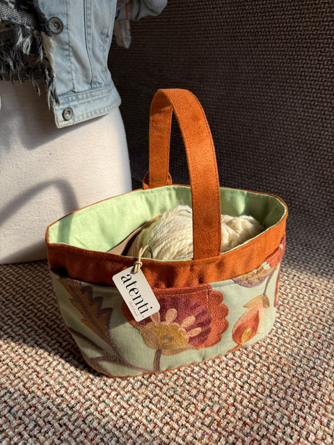 Terra Caddy – Handmade USA Embroidered Floral Yarn & Notions Organizer