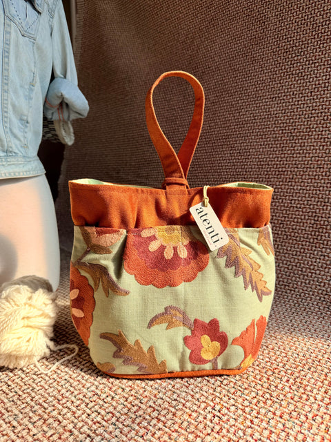 Terra Tall Caddy– Handmade USA Embroidered Floral Yarn & Notions Organizer