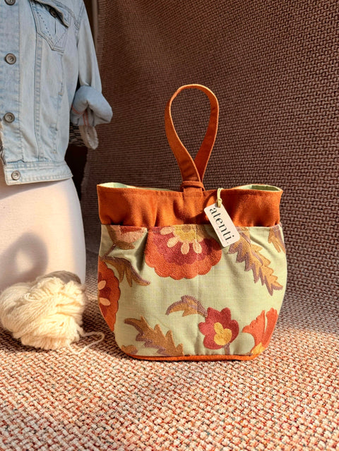 Terra Tall Caddy– Handmade USA Embroidered Floral Yarn & Notions Organizer