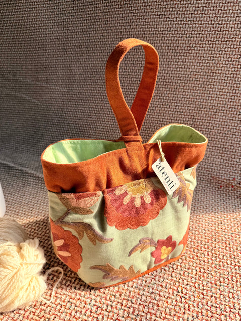 Terra Tall Caddy– Handmade USA Embroidered Floral Yarn & Notions Organizer