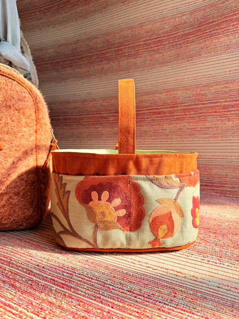 Terra Caddy – Handmade USA Embroidered Floral Yarn & Notions Organizer