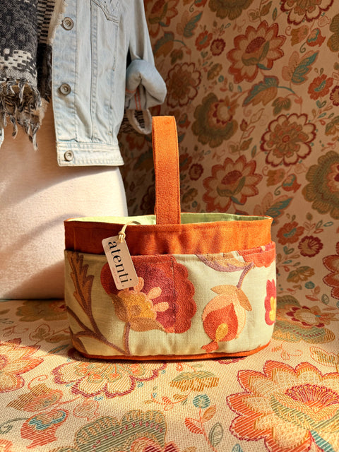 Terra Caddy – Handmade USA Embroidered Floral Yarn & Notions Organizer