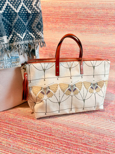 Flutter Buddy Bag Tote –  USA Handmade, Butterfly Carryall Leather Handle Bag