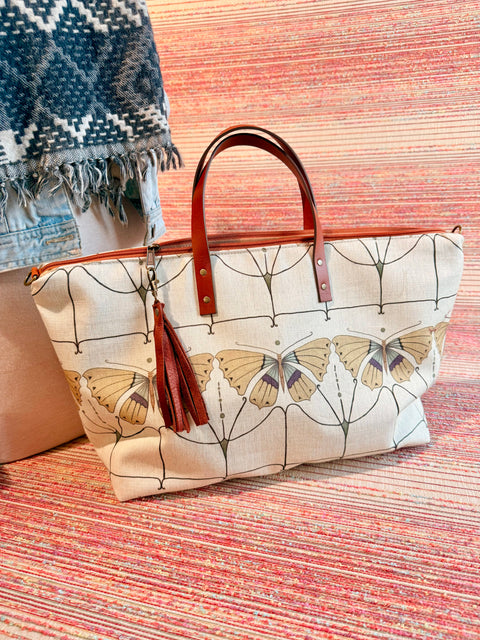 Flutter Buddy Bag Tote –  USA Handmade, Butterfly Carryall Leather Handle Bag