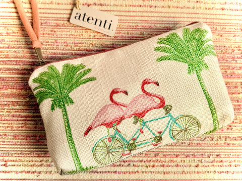 Flamingo Tall Tool Zipper Pouch Needle Arts Notions, Makeup Bag, Travel Purse Organizer- Small Batch  USA Made