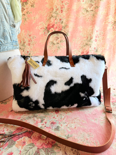 Fuzzy Cow Buddy Bag– Handmade Faux Fur Travel Bag, USA-Made