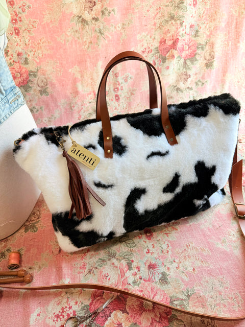 Fuzzy Cow Buddy Bag– Handmade Faux Fur Travel Bag, USA-Made