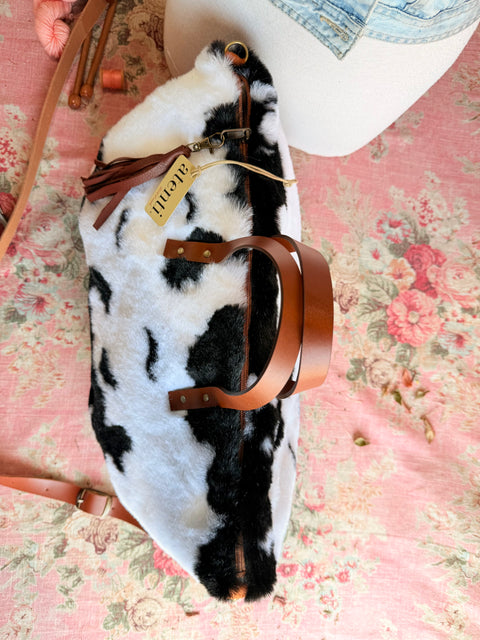 Fuzzy Cow Buddy Bag– Handmade Faux Fur Travel Bag, USA-Made
