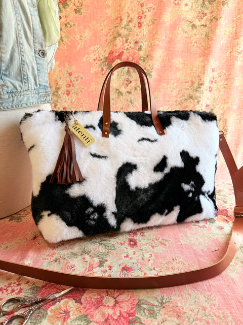 Fuzzy Cow Buddy Bag– Handmade Faux Fur Travel Bag, USA-Made