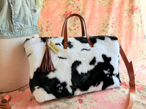 Fuzzy Cow Buddy Bag– Handmade Faux Fur Travel Bag, USA-Made