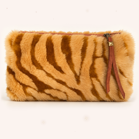 Atenti Caramel Tiger on blush ivory with subtle rose-gold and champagne stars.