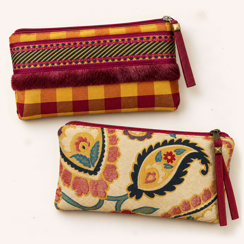 Atenti Cranberry Plaid & Jewel Paisley on blush ivory with subtle rose-gold and champagne stars.