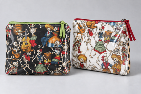 Dia de Muertos Skeletons 2 Bag Set Accessory Zipper Pouches USA Made