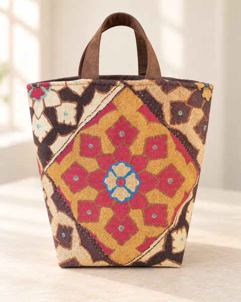 Fables Hope Basket, Atenti USA Handmade, Floral geometric Needle Arts Tote