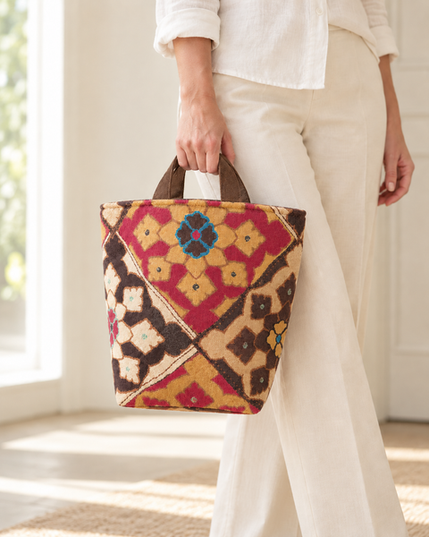 Fables Hope Basket, Atenti USA Handmade, Floral geometric Needle Arts Tote