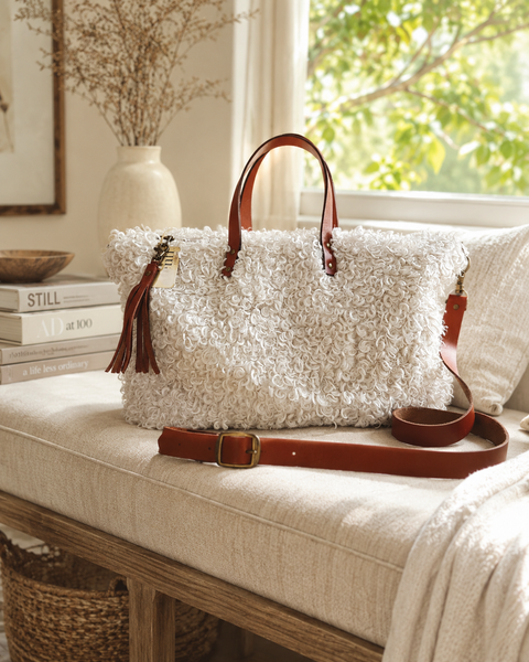 Curly Cute Buddy Bag– Atenti USA Handmade, Luxurious Carryall Leather Handle & Crossbody Strap Bag