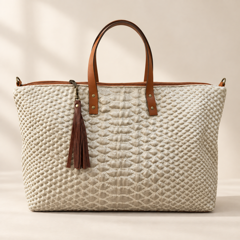 Silver Snake Buddy Bag Atenti USA Handmade Lux Carryall Statement Accessory Leather Handle + Crossbody Strap