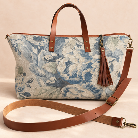 Umbra Buddy Bag Atenti USA Handmade, Floral Carryall Leather Handle with Crossbody Strap