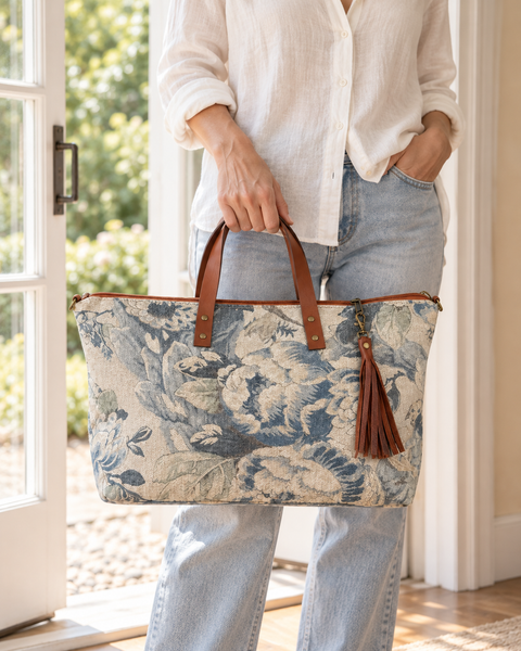 Umbra Buddy Bag Atenti USA Handmade, Floral Carryall Leather Handle with Crossbody Strap