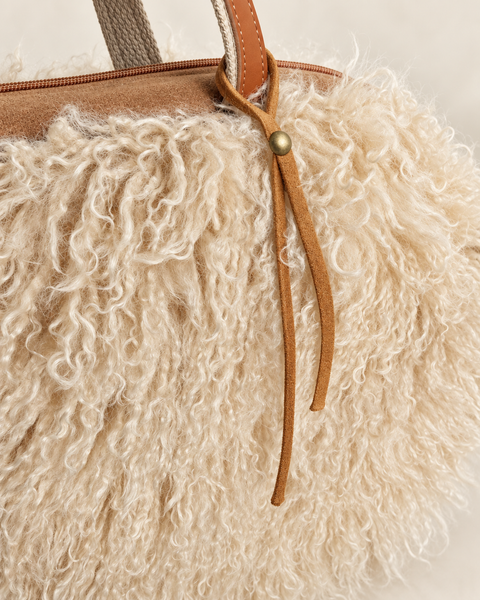 OVERNIGHTER Butterscotch Buddy Bag Atenti USA Handmade,  Faux Fur Carryall Leather Handle with Crossbody Strap (Copy)