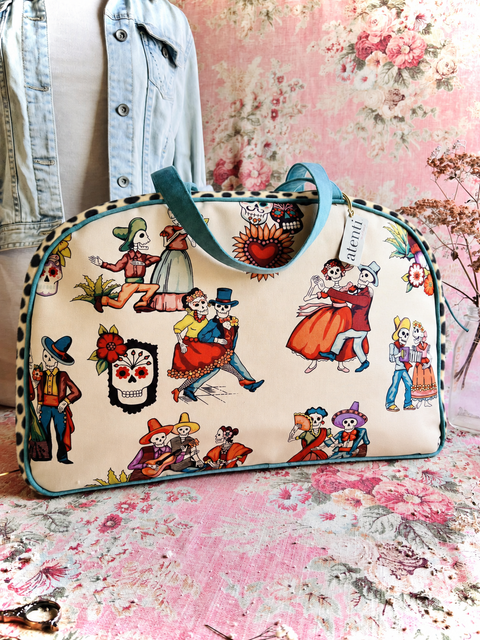 Dia de Los Muertos Overnighter – Handmade Weekender Bag, Durable Canvas with Teal Accents