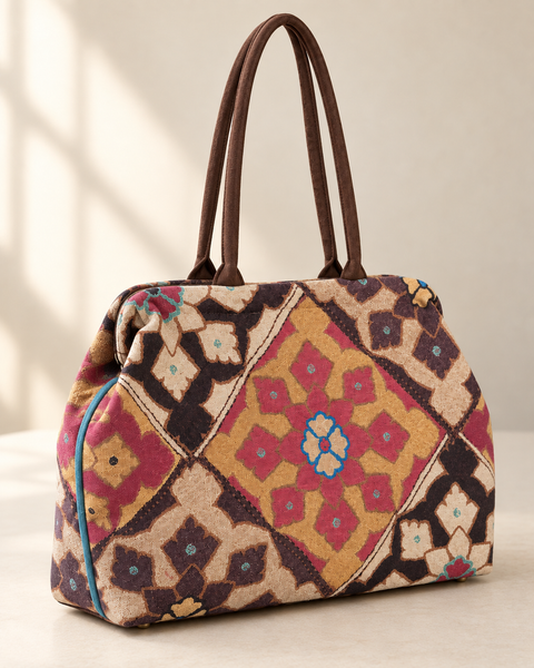 Fables Pioneer Atenti USA Handmade Metal Snap Frame Large Carpet Shoulder Bag