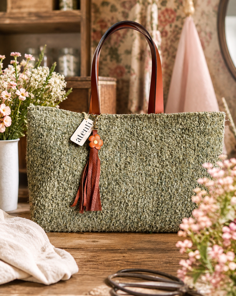 Knotty Divina Bag- Atenti Handmade USA Convertible Handbag with Leather Strap & Flower Tassel