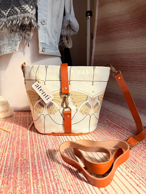 Flutter Halle Bucket Bag - Handmade USA, Art Nouveau Butterfly Crossbody