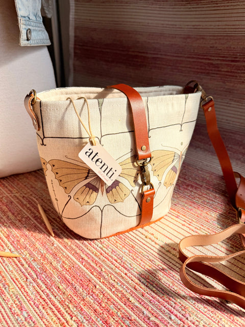 Flutter Halle Bucket Bag - Handmade USA, Art Nouveau Butterfly Crossbody