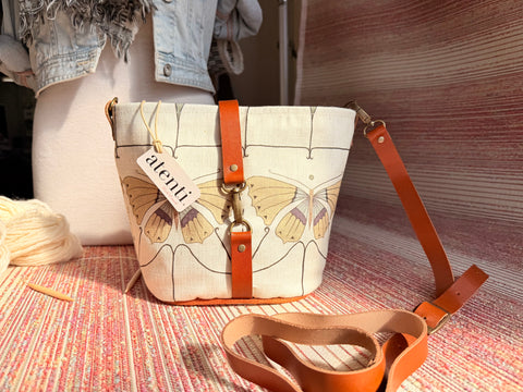 Flutter Halle Bucket Bag - Handmade USA, Art Nouveau Butterfly Crossbody