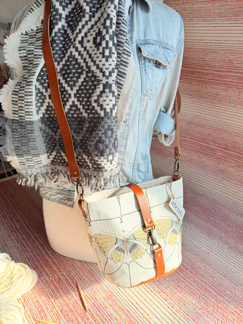 Flutter Halle Bucket Bag - Handmade USA, Art Nouveau Butterfly Crossbody