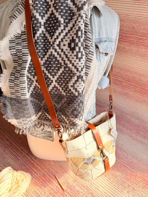 Flutter Halle Bucket Bag - Handmade USA, Art Nouveau Butterfly Crossbody